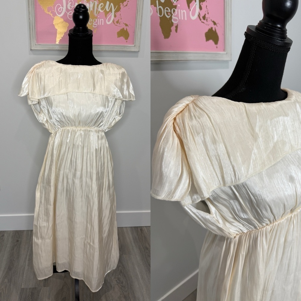 Dazy Cream Shiny Bridal Formal Party Midi Dress (S)